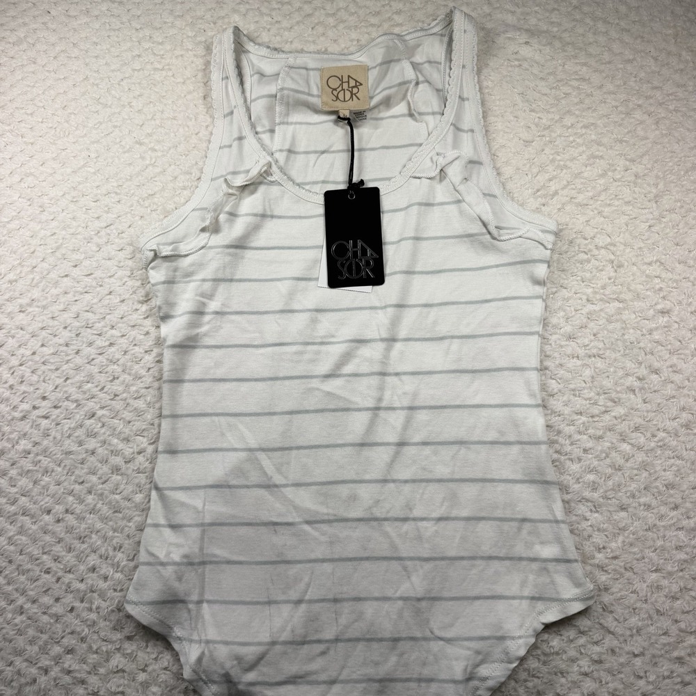 Women's Chaser Green Striped Ruffle Tank Top Size Meduim New with Tags